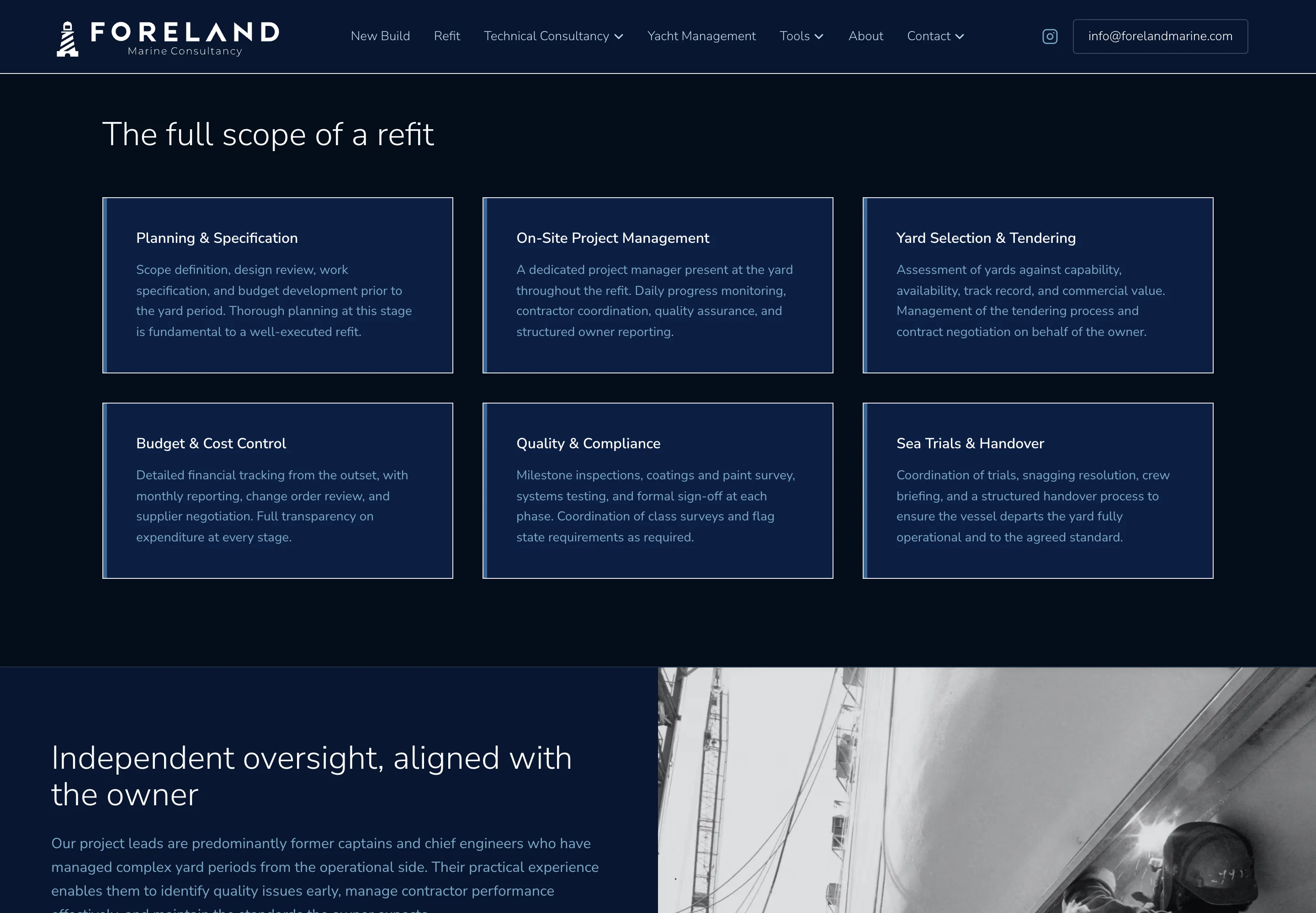 Service cards on the refit page, each with a left accent bar