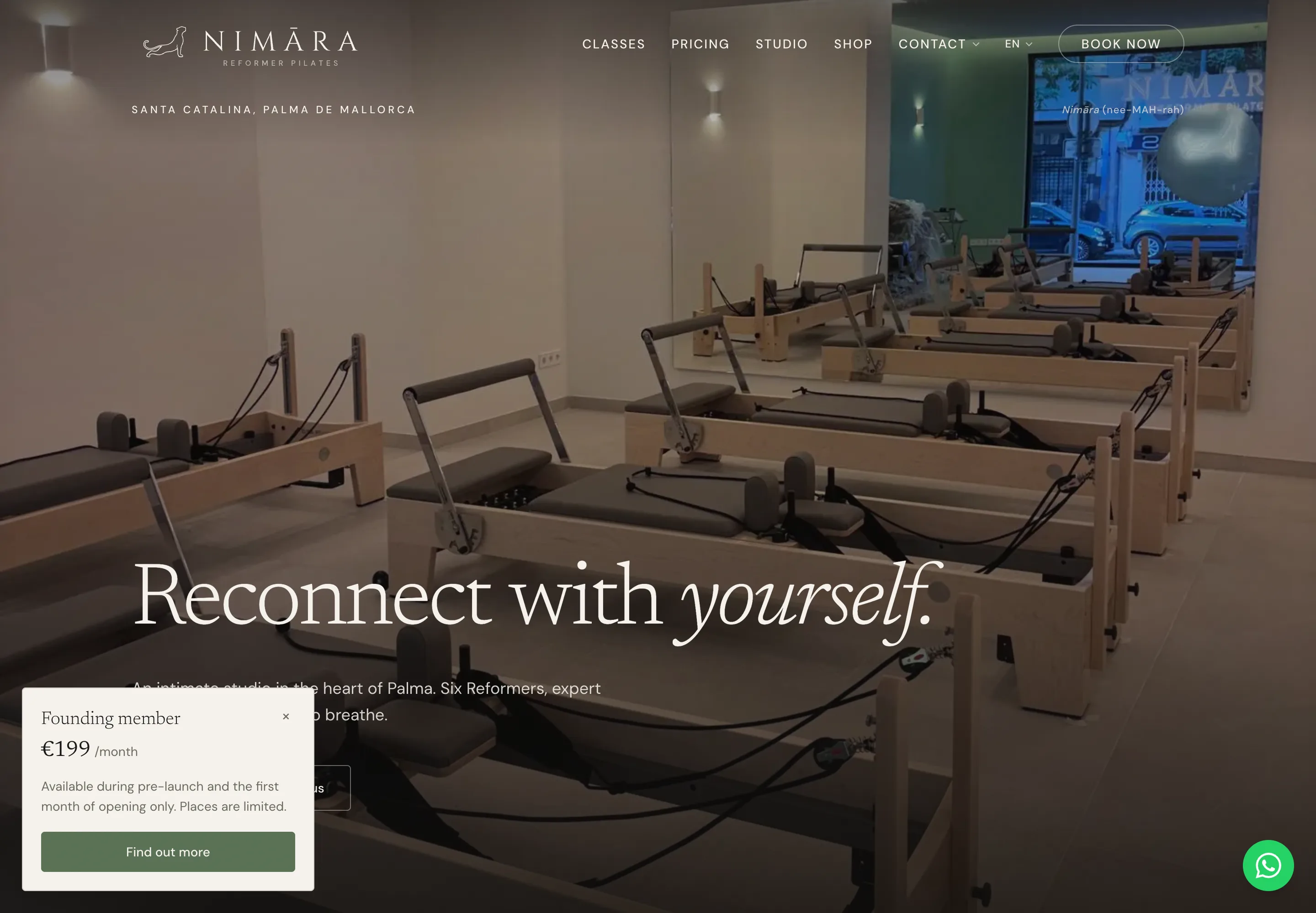 The Nimara homepage, with the lockup in the header over a hero image